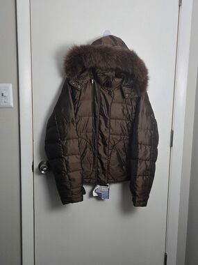 Mixit Brown Hooded Puffer Jacket with Fur Trim